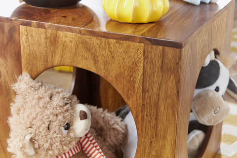 Rootz Beistelltisch Massivholz Sheesham 35x35 cm Würfel Wohnzimmertisch Design Landhausstil Couchtisch quadratisch