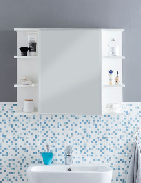 Rootz Mirror Cabinet - Modern Design - Chipboard - Free-Floating Bathroom Shelf - White - 80x64.5x20cm