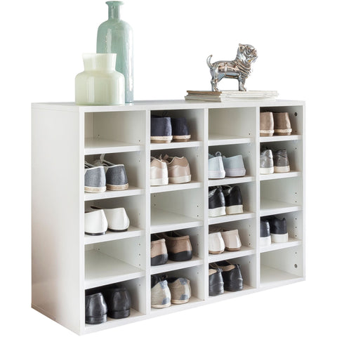 Rootz Wood Rack - White - High Shelf - Large Design Shoe Rack for 20 Pairs of Shoes - Space-Saving Shoe Storage - Modern XXL Shoe Storage - 91 x 67 x 33 cm