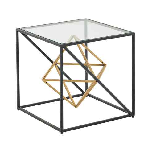 Rootz Black and Gold Coffee Table - Glass & Metal - Modern Design - Small Square Cube Table - 46x46x46 cm