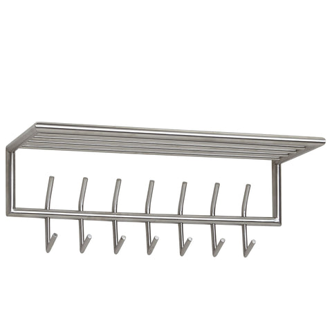 Rootz Silver Metal Wall Coat Rack with Shelf - Stylish Hallway Organizer - Hat Shelf and Hook Rail for Efficient Storage