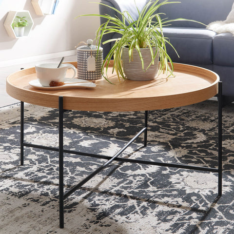 Rootz Couchtisch – Wohnzimmertisch aus Holz und Metall – modernes rundes Design – Holztisch für Wohnzimmer – 78 x 78 x 40 cm 