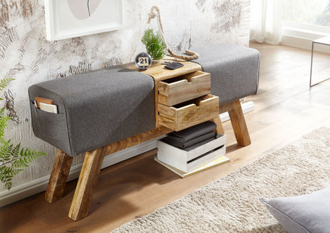 Rootz Turnbock Bank - Grijze Stof - Bank met Laden - Gymkruk - 120x56x30 cm