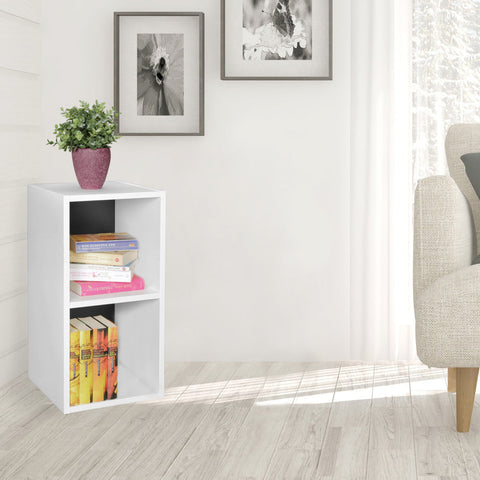 Rootz Stand Shelf - Modern Wood - White/Black - Small - Narrow Wall Shelf Storage Bookcase with 2 Shelves - 30x60x30cm