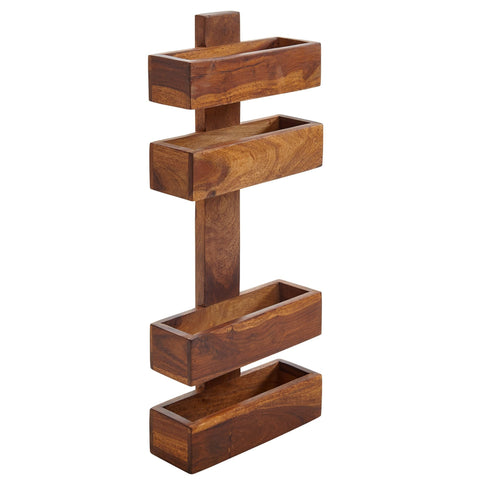 Rootz Magazine Rack - Solid Wood Sheesham - 2 Storage Compartments - Design Brochure Holder - Country Style