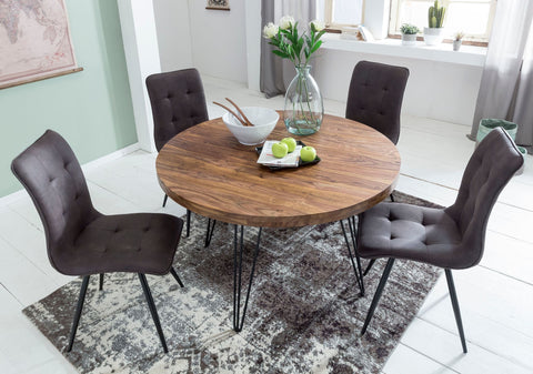 Rootz Dining Table Round - Sheesham Solid Wood Design - Country House Style Brown - Kitchen Table for 4 Persons - Ø 120 x 78 cm