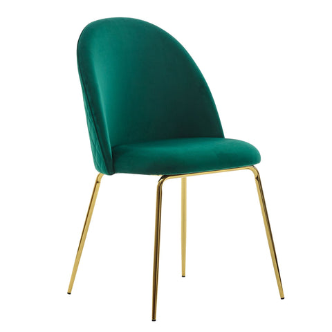 Rootz Dining Chair - Set of 2 Velvet Green Upholstered - Kitchen Chair with Golden Legs - Scandinavian Shell Chair - Upholstered Chair with Velvet Cover