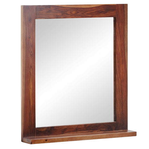 Rootz Bathroom Mirror - Design Wall Mirror with Shelf - Modern Hanging Mirror for Bathroom - Solid Sheesham Wood - 68x78x13 cm