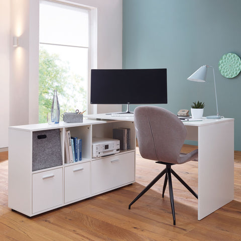 Rootz Schreibtisch mit Sideboard – Moderner Home-Office-Eckschreibtisch – Weiß – 136 cm 