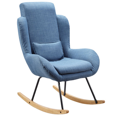 Rootz RocChair Blue Design Relaxfauteuil 75 x 110 x 88,5 cm - Fauteuil stof - hout - Schommelfauteuil met frame - Gestoffeerde Relaxfauteuil RocChair - Moderne rocchair - Hochlehner