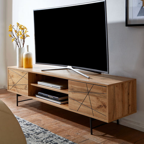 Rootz TV-Ständer – Lowboard – TV-Kommode mit zwei Türen – moderner, hochwertiger TV-Schrank – Wohnzimmer-TV-Ständer – Eichenholz – 160 x 45 x 40 cm 