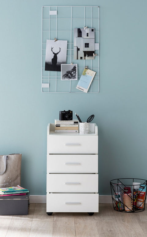 Rootz Roll Container - Contemporary Office Container - 4 Drawers with Castors - White