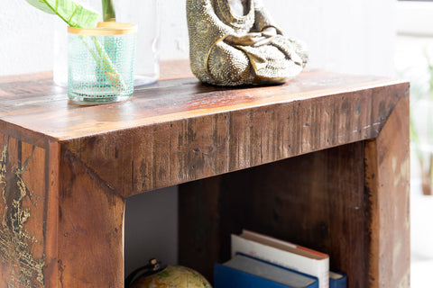 Rootz Shelf - Mango Solid Wood - Design Bookcase - 2 Shelves - Shabby Recycling Boat Wood - 45 x 35 x 90 cm