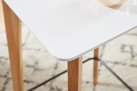 Rootz Tisch – Stehtisch für 4 – modernes Design – Partytisch aus Holz – hoher Tisch aus skandinavischer Eiche – weißes Quadrat – 60 x 110 x 60 cm 