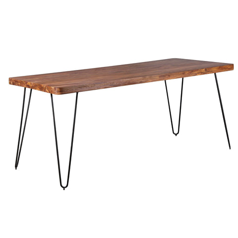 Rootz dining table solid wood Sheesham 180 cm dining table wooden table Metal legs kitchen table Landhaus dark-brown
