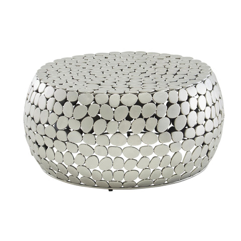 Rootz Silver Metal Coffee Table - Round Aluminum Design - Modern Small Living Room Table - 66x66x32 cm