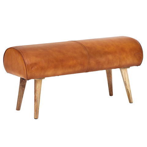 Rootz Bench - Genuine Leather - Upholstered 2-Seater Hall Bench - Springbok Brown - Small Leather Bed Bench - Solid Wood - 100x53x40cm