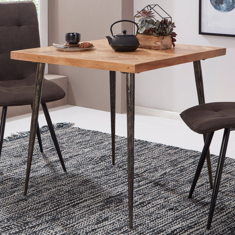 Rootz Dining Table - Acacia Wood - Metal Industrial Design - Small and Square - 80x76x80cm