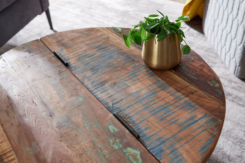 Rootz Industrieller runder Couchtisch – Mangoholz und Metall – Weiß – Design-Wohnzimmertisch mit Stauraum – Moderner Lounge-Sofatisch – 60 x 36 x 60 cm