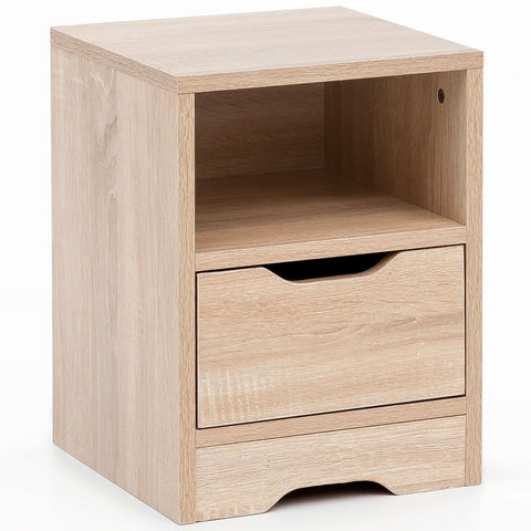 Rootz Night Console - Sonoma - 1 Drawer and Storage Compartment - Bedside Table with Storage Space - 31x43x31cm