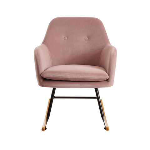 Rootz Rocchair - Velvet Design Relax Chair - Wood Frame - Upholstered Relaxation Armchair - Pink - 71x76x70cm
