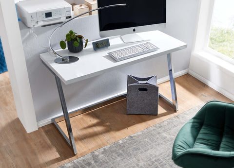 Rootz Computerbureau - Zilver PC-tafel met metalen poten - Modern design computerbureau - Thuiskantoorwerkstation - Hoogglans wit bureau - 120x55x76 cm 