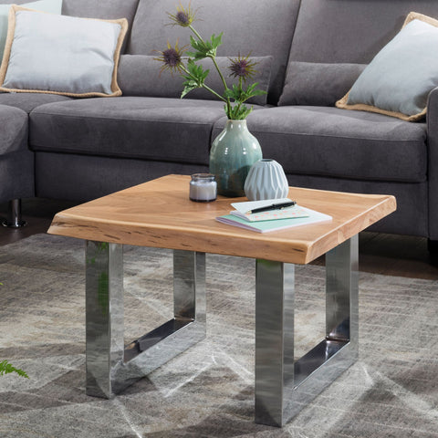 Rootz Couchtisch – Akazienholz – Metallrahmen – Rustikales Braun – Kleiner Wohnzimmertisch aus Massivholz – Sofatisch im Landhausstil – 58 x 40 x 60 cm 