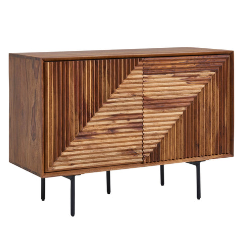 Rootz Sideboard - Modern Metal Sideboard with Two Doors - Living Room Dresser Cabinet - Solid Sheesham Wood - 100x71x40 cm