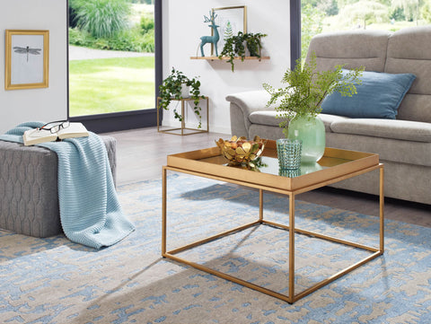RootzCoffee Table - Square Mirrored - Glass & Metal - Gold - Modern Design - Small Side Table - 60x60x41 cm