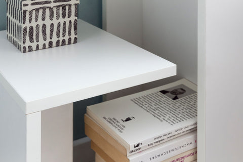 Rootz Wood Side Table - Cantilever Design for Sofa or Coffee - Small and Modern - White - 35x29.5x60cm