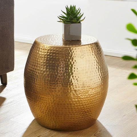 Rootz Beistelltisch – goldenes Aluminium – orientalischer runder Tisch – moderner Designer-Aktentisch aus Metall – schlanker antischisch – kleiner gehämmerter Akzenttisch – 42 x 42 x 42 cm 