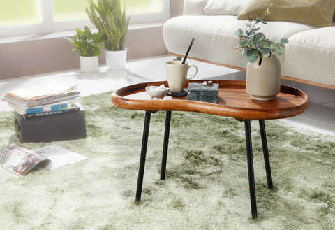 Rootz Salontafel - Sheesham Hout - Niervorm met Metalen Poten - Moderne Woonkamertafel - 71x42x40cm