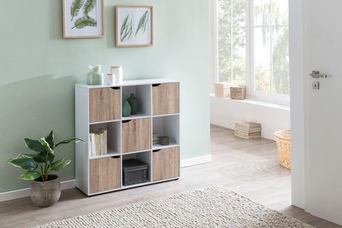 Rootz Bookcase - Sonoma - 9-Compartments - Modern Cube Shelf with Doors - Room Divider and Storage - Living Room Shelf - 89x91x29cm
