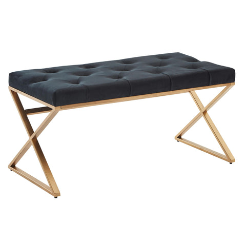 Rootz Bench - Upholstered Hallway Bench with Metal Frame - Chesterfield Design Bed Bench for Bedroom - Modern Hallway/Cloakroom Bench - Velvet Bench Black - 90x46x44 cm