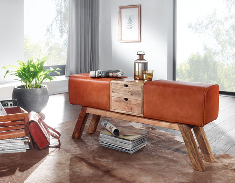 Rootz Turnbock Bench - Bank met Laden - Gymkruk met Opbergruimte - Bruin Leer - 120x56x30 cm