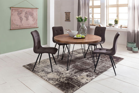 Rootz Dining Table Round - Sheesham Solid Wood Design - Country House Style Brown - Kitchen Table for 4 Persons - Ø 120 x 78 cm