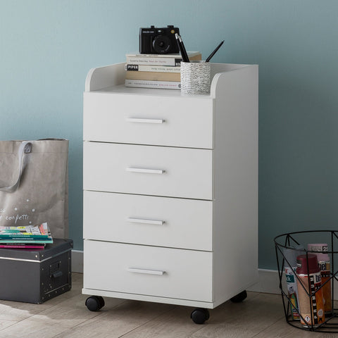 Rootz Roll Container - Contemporary Office Container - 4 Drawers with Castors - White