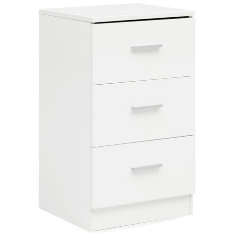 Rootz Nightstand - High Gloss - Box Spring Bedside Table - Bedroom Bedside Table with 3 Drawers - White - 38x66.5x35cm