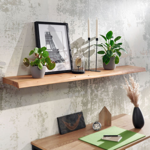 Rootz Wall Shelf - Solid Acacia Wood with Tree Edge - Design Floating Shelf - Natural Wood Wall Board - Country Style Hanging Shelf - 140 cm