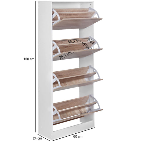Rootz Shoe Cabinet -  4-Compartment - Folding Shoe Dresser - Modern Shoe Rack for 24 Pairs - Shoe Organizer with Tipper Design - 150 cm