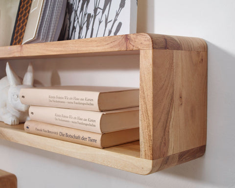 Rootz Wall Shelves - Set of 3 Wooden - Acacia - Country Style - Rustic Design - Square Hanging Shelves - Real Wood - Wall Shelves - Hanging Dice - Shelf Wall Boxes