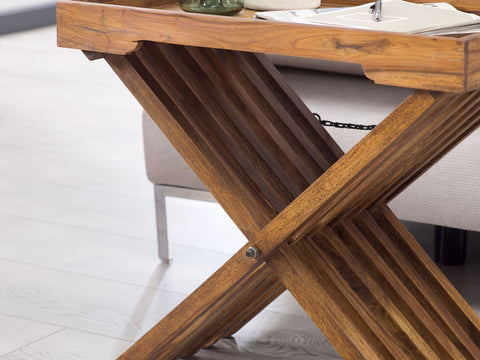 Rootz Folding Table - Sheesham - Solid Wood Design with Serving Tray - Foldable Country Style Table