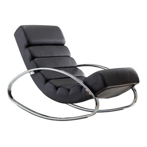 Rootz Entspannungsliege – Design-Sessel mit Armlehnen – moderner TV-Schaukelstuhl – schwarzes Kunstleder – 61 x 81 x 111 cm