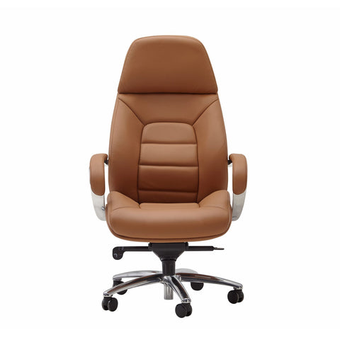 Rootz  Executive Chair - Caramel Leather Designer - Office Chair Cover - Up to 120kg - XXL Design - Height-Adjustable - Ergonomic Swivel Chair with Armrests & High Backrest - Rocker Function