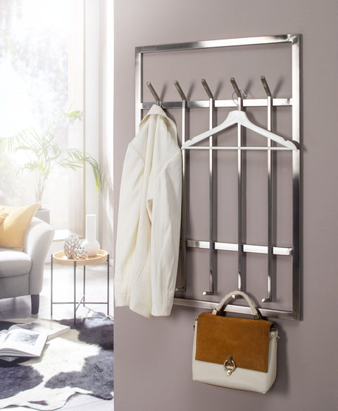 Rootz Wall Coat Rack - Metal Silver - Design Hallway Coat Rack Steel - Wall Panel Hook Rail - Cloakroom Wall - 60x100x7.5 cm
