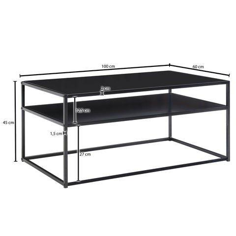 Rootz Coffee Table - Steel Coffee Table with Storage - Square Lounge Table with Storage Compartment - Industrial Black - 100x60x45 cm