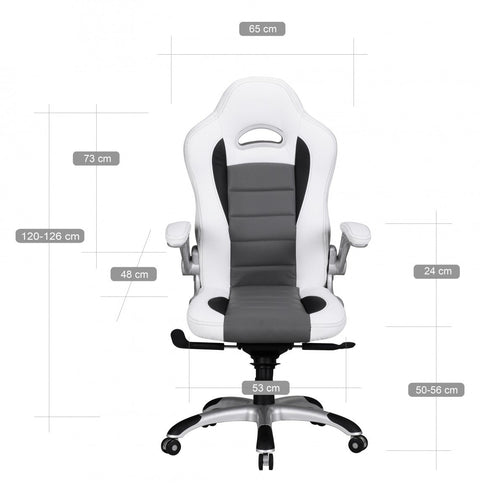 Rootz Office Chair Cover - White Faux Leather - Desk Chair - Executive Chair - Height-Adjustable Swivel Chair (120kg)