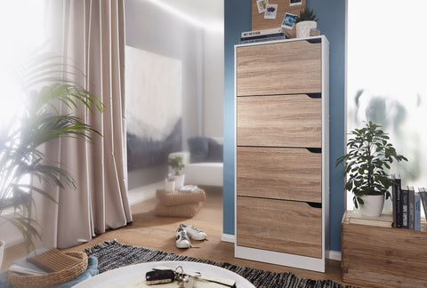 Rootz Shoe Cabinet -  4-Compartment - Folding Shoe Dresser - Modern Shoe Rack for 24 Pairs - Shoe Organizer with Tipper Design - 150 cm