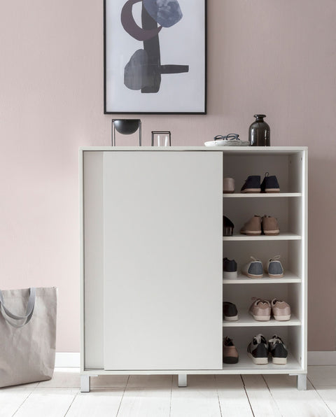 Rootz Wood Shoe Cabinet - High Shelf Design - Large Capacity for 20 Pairs - White - 100x108x37.5cm