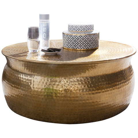 Rootz Couchtisch – goldener Aluminium-Beistelltisch – orientalischer runder Couchtisch – Wohnzimmertisch aus gehämmertem Metall – moderner Lounge-Tisch im indischen Stil – 75 x 31 x 75 cm 